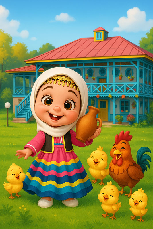 تصویرسازی دختربچه خندان شمالی با لباس محلی